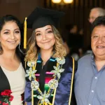 A college graduate photographed with her family.
