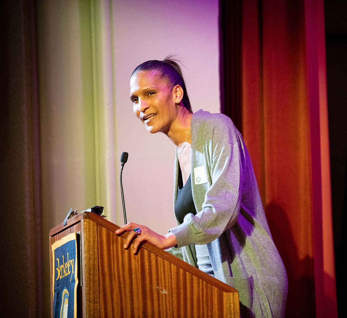 Photo of Takiyah Jackson speaking at UC Berkeley