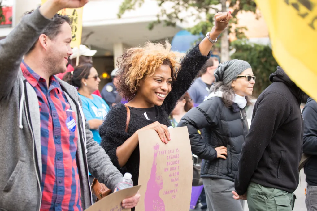 Demonstrators rallying for racial justice