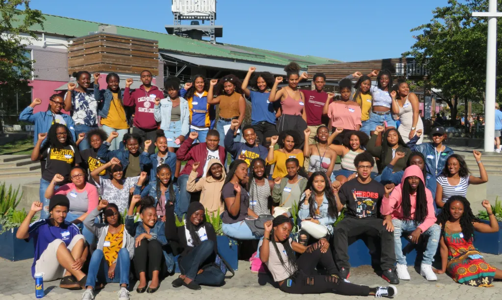 Black UC Berkeley students gathered outside the Fannie Lou Hamer Black Resource Center