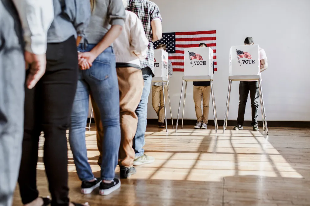 Voters in line to fill out their election day ballots