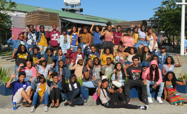 Black UC Berkeley students gathered outside the Fannie Lou Hamer Black Resource Center on campus