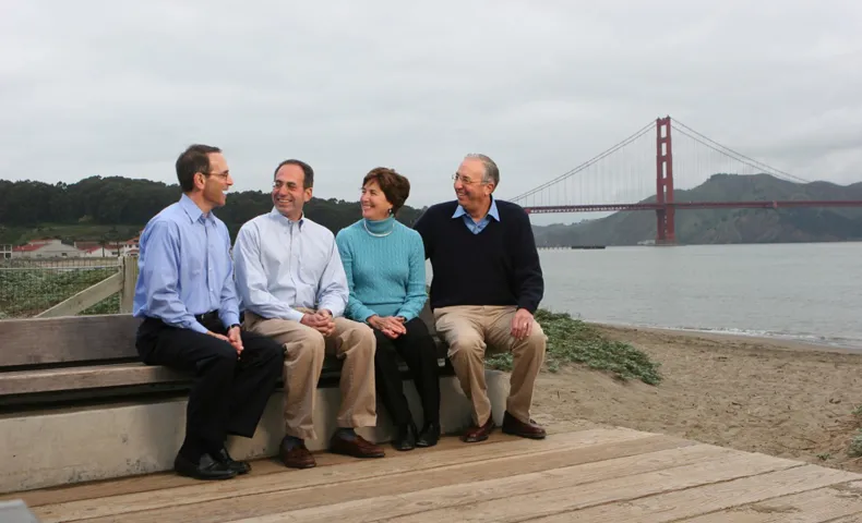 Ira Hirschfield, Walter J. Haas, Betsy Haas Eisenhardt, and Robert D. Haas at Crissy Field