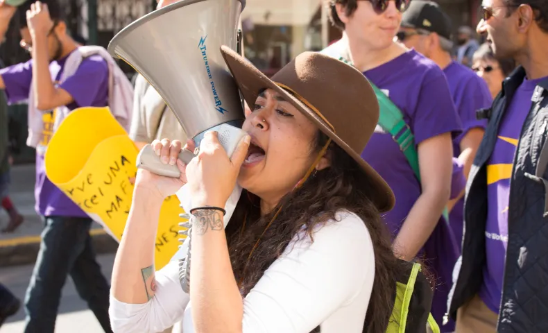 Woman with megaphone