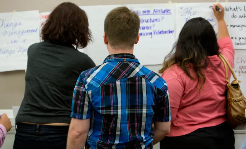 Nonrofit staff brainstorm at leadership development convening