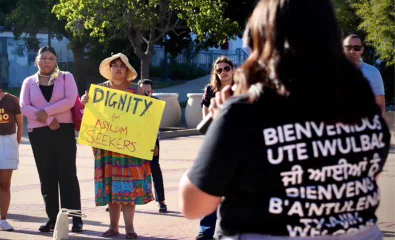 Asylum supporters in a community demonstration