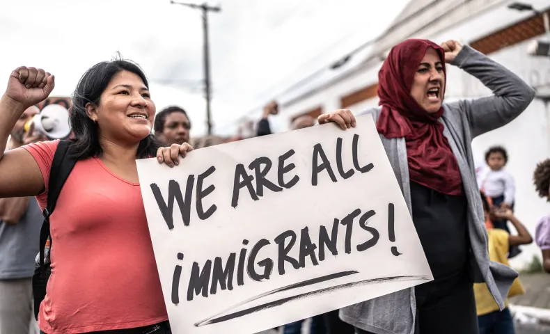 Demonstrators rallying in support of immigrants