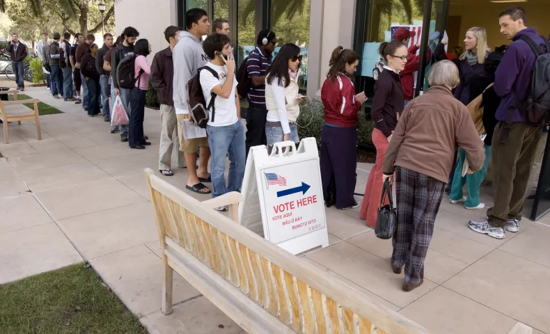 Voters lined up outside voting place on election day