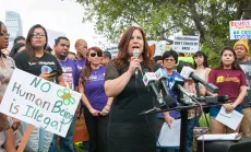 Angelica Salas at a rally