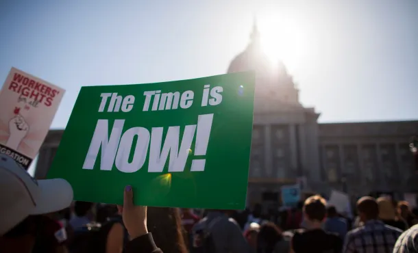 "The Time Is Now" Sign at protest