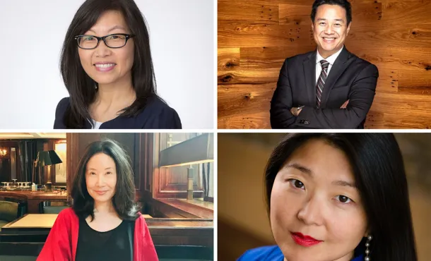 (Top, left to right) Cathy Cha, President, Evelyn & Walter Haas, Jr. Fund; Don Chen, President and CEO, Surdna Foundation; (Bottom, left to right) Taryn Higashi, Executive Director, Unbound Philanthropy; and Kara Inae Carlisle, Vice President of Programs, McKnight Foundation.