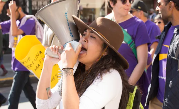 Woman with megaphone