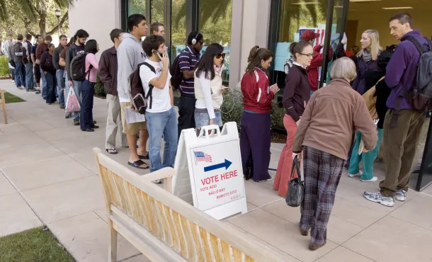 A line outside the polling place at the GCC on the Stanford campus