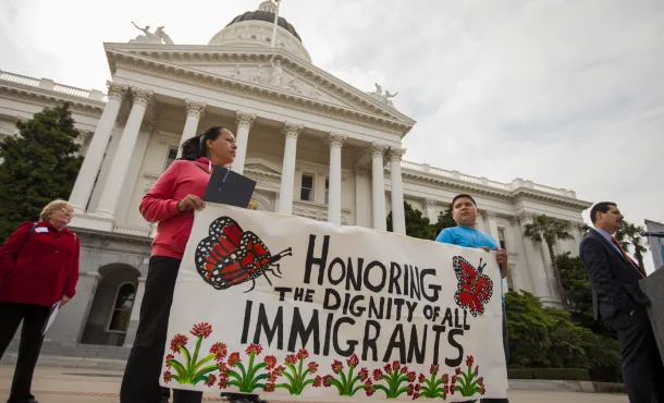 Banner at Immigrant Day in Sacramento