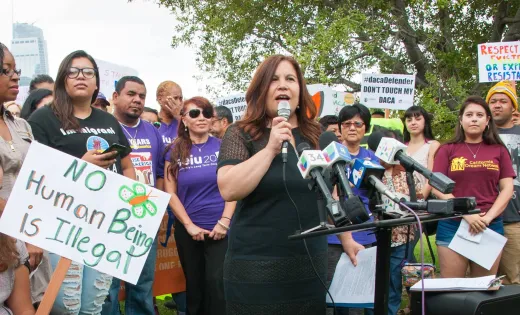 Angelica Salas at a rally