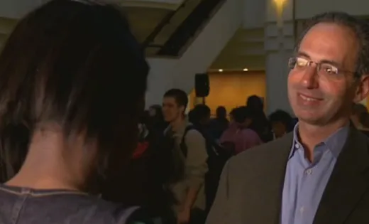 Screencap of Walter J. Haas giving interview 