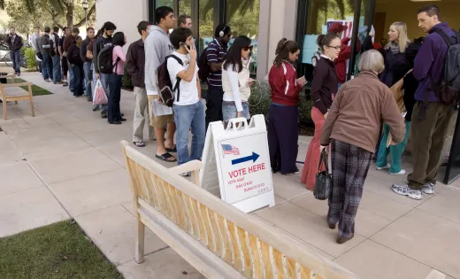 Voters lined up outside voting place on election day
