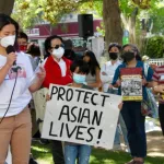 Community organizers demonstrating against anti-Asian hate