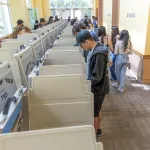 Voters in polling place in Yolo County