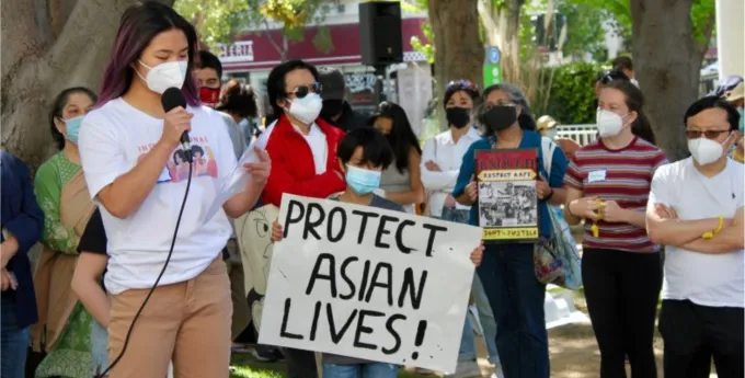 Community organizers demonstrating against anti-Asian hate