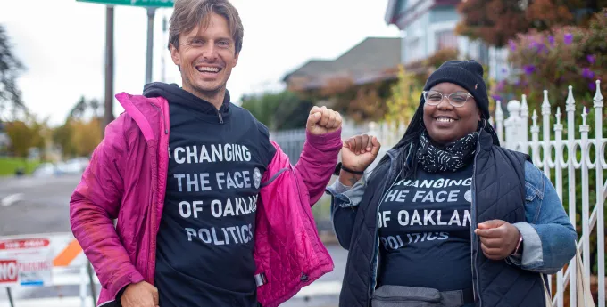 Two organizers spreading the word on Measure W in Oakland