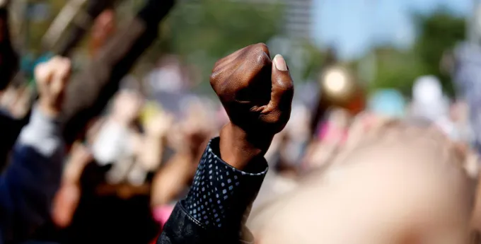 Fist in the air at a rally