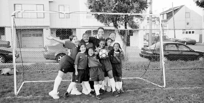 Children playing soccer