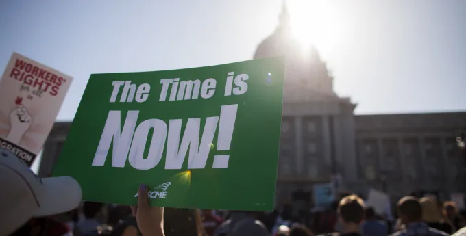 "The Time is Now" sigh at San Francisco May Day