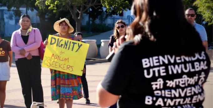 Asylum supporters in a community demonstration