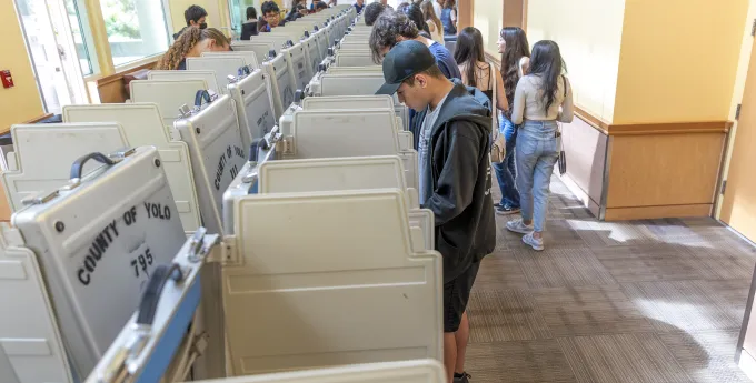 Voters in polling place in Yolo County